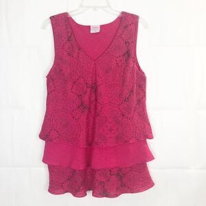 Click Floral Top Womens Large Vintage Linen Ruffle Beachy Lagenlook Coastal Chic